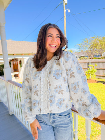 FLORAL JACQUARD KNIT CARDIGAN JACKET