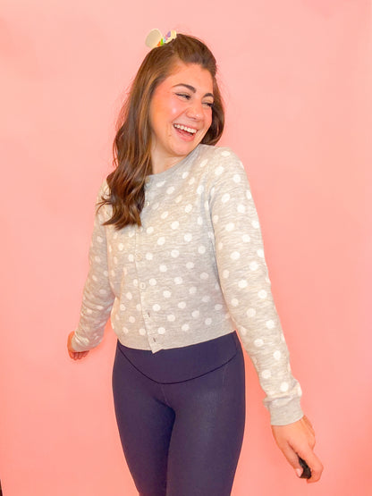 POLKA DOT SWEATER CARDIGAN - HEATHER GREY