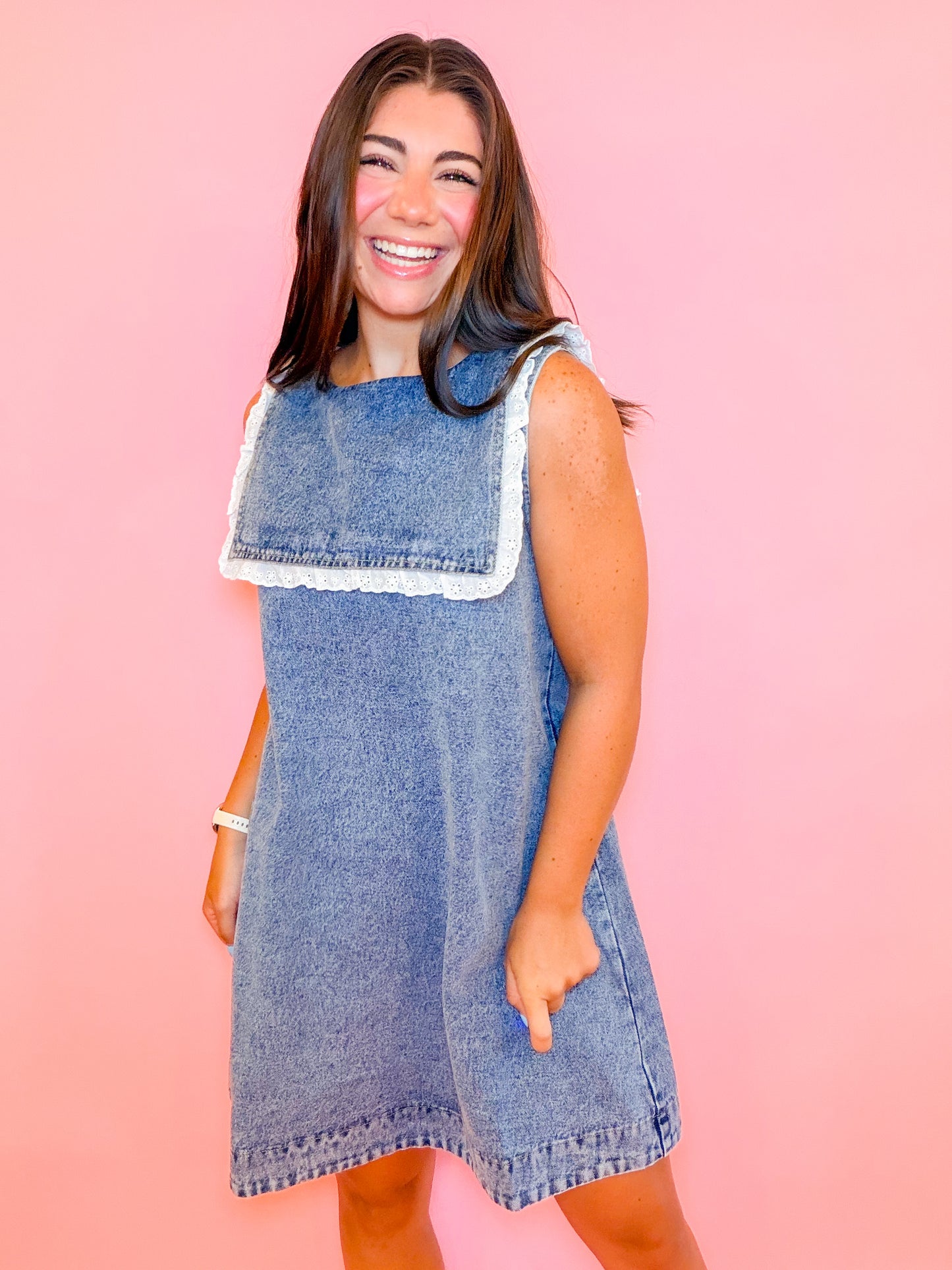 NICA DENIM DRESS WITH COLLAR
