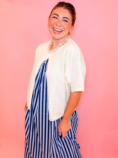 POINTELLE SINGLE BUTTON CARDIGAN - IVORY