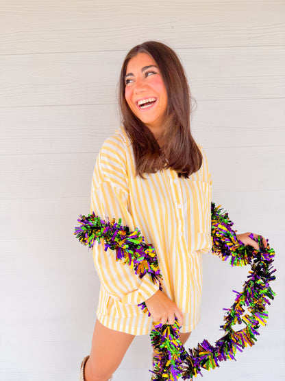 STRIPED OVERSIZED BUTTON-DOWN TOP & SHORTS SET