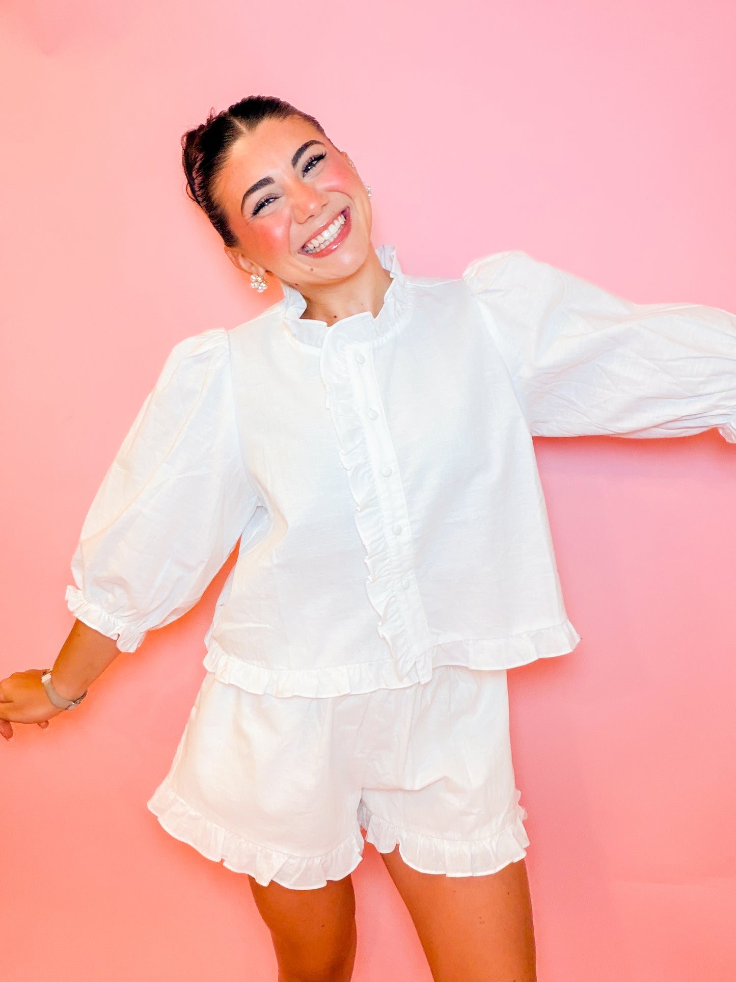 RUFFLE LINEN SHIRT + SHORTS SET