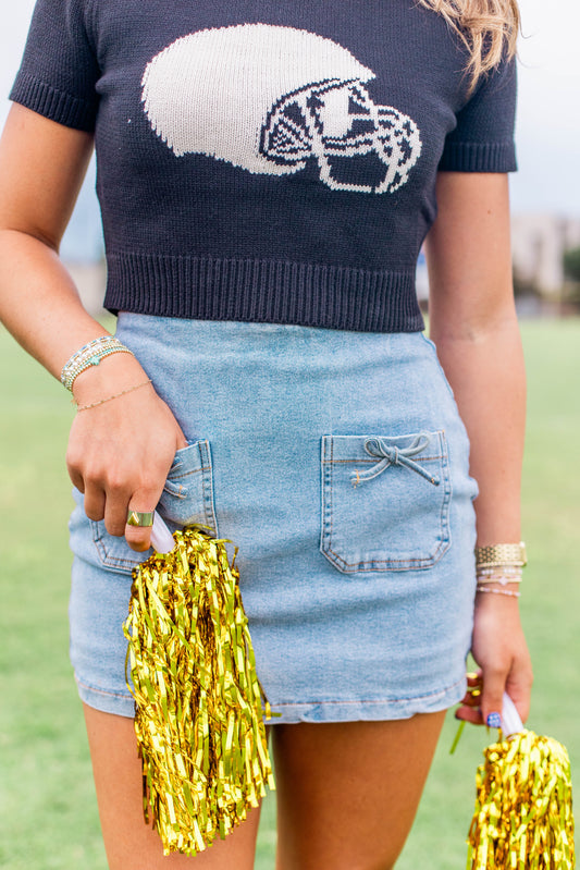 RIBBON DENIM SKORT
