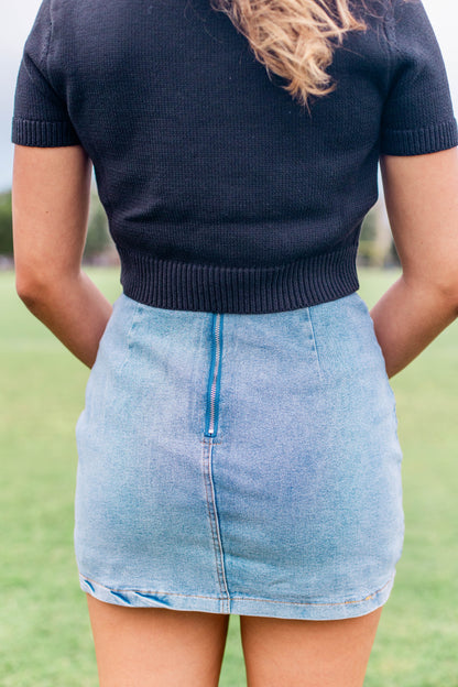 RIBBON DENIM SKORT