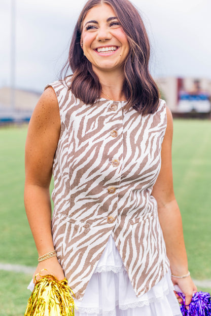 ANIMAL PRINT TWILL VEST
