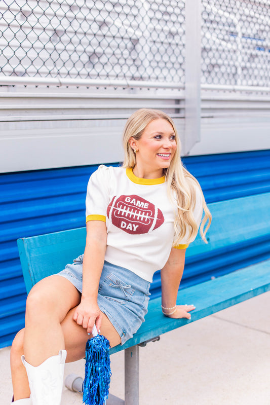 GAME DAY SHORT SLEEVE SWEATER TOP
