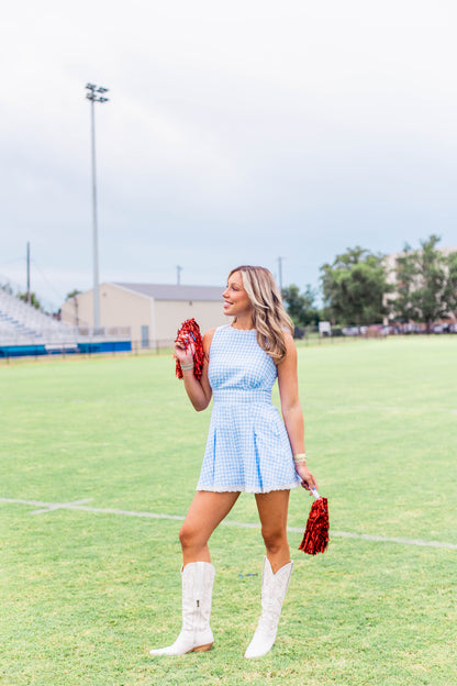 GINGHAM PLAID LACE TRIM ROMPER