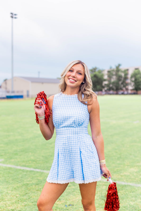 GINGHAM PLAID LACE TRIM ROMPER
