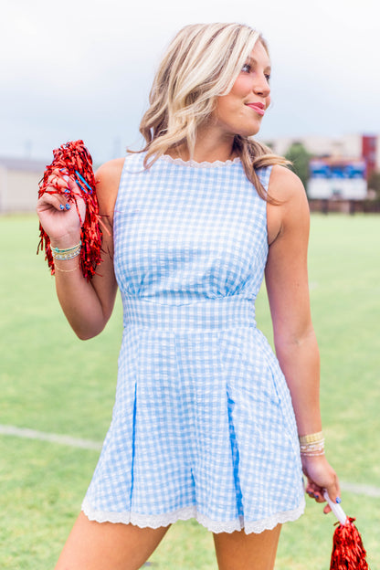 GINGHAM PLAID LACE TRIM ROMPER