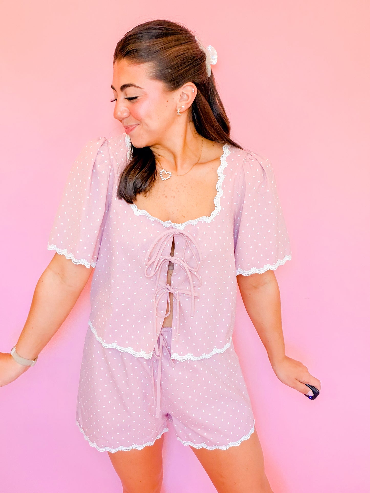 DOTTIE SQUARE NECK TOP & SHORTS SET