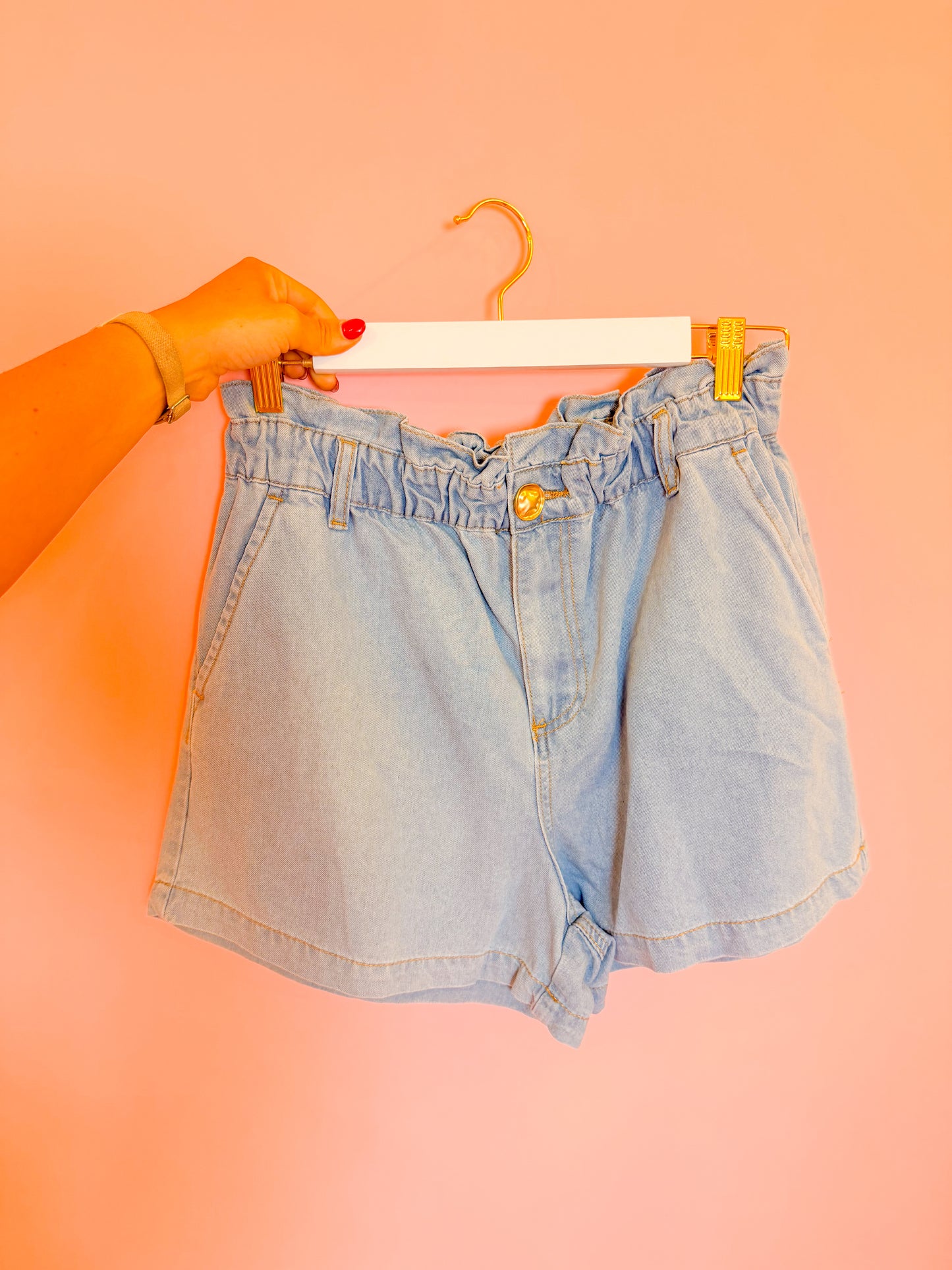 COTTON DENIM PAPERBAG SHORTS
