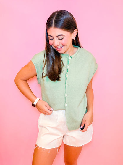 SWEATER VEST CARDIGAN - MATCHA