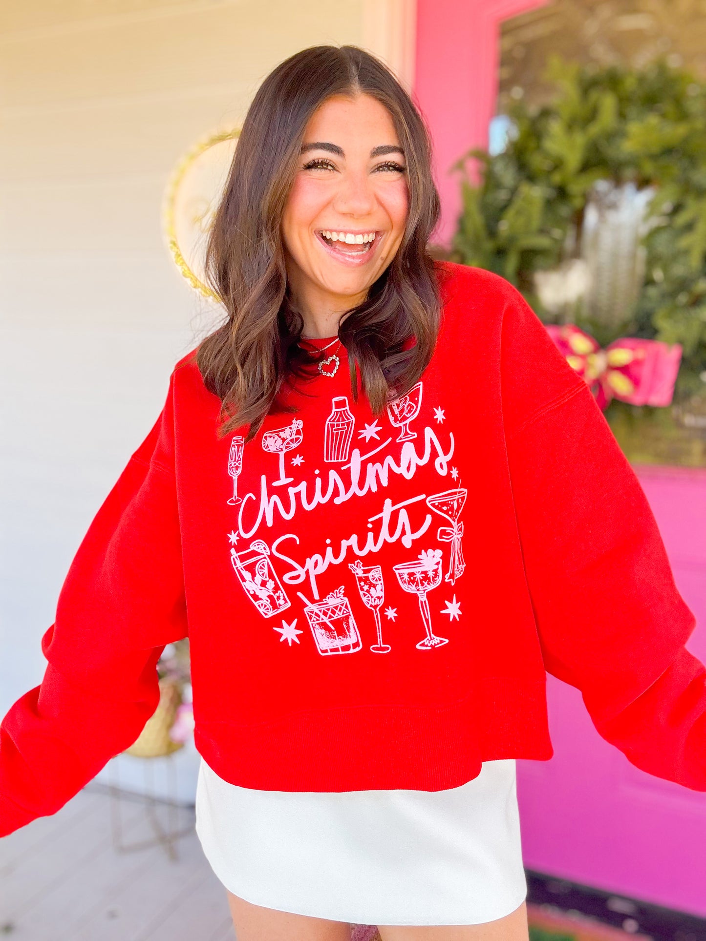 CHRISTMAS SPIRITS CROP SWEATSHIRT