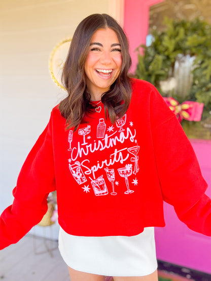 CHRISTMAS SPIRITS CROP SWEATSHIRT