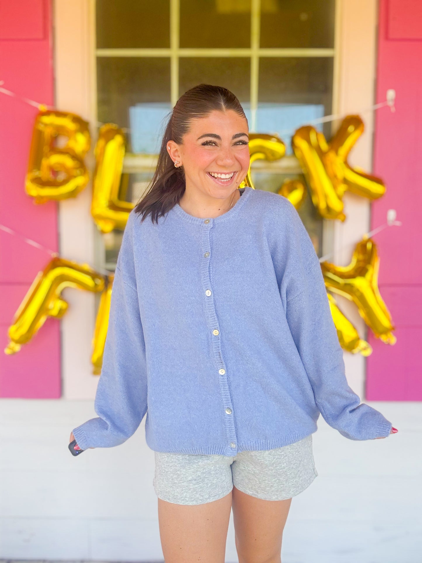 DOORBUSTER LONG SLEEVE CREW NECK SWEATER CARDIGAN - LT BLUE