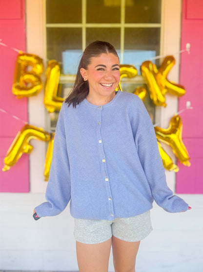 DOORBUSTER LONG SLEEVE CREW NECK SWEATER CARDIGAN - LT BLUE