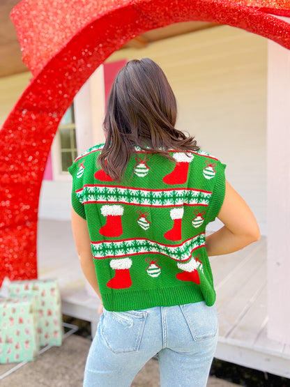 CHRISTMAS ORNAMENT KNIT VEST TOP