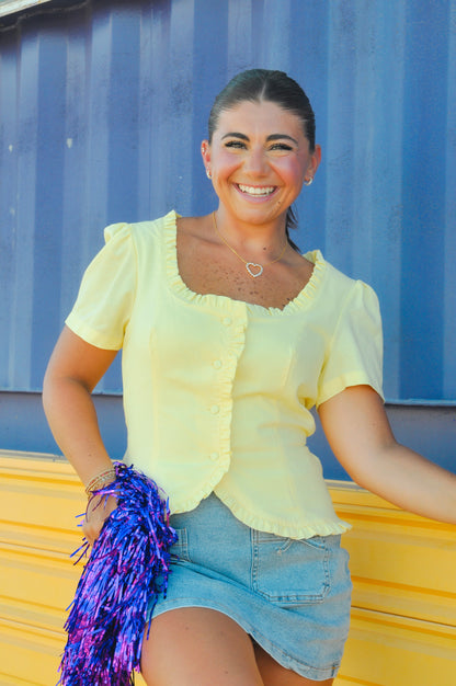RUFFLE TIE BACK BUTTON TOP