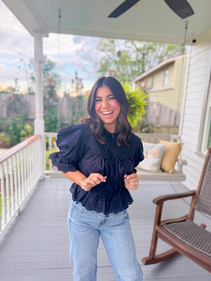 EMBROIDERED BLOUSE WITH FRONT TIES