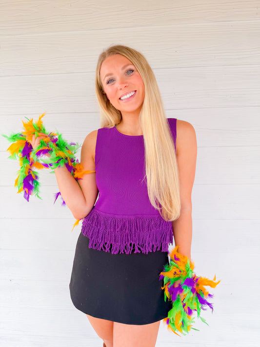 SLEEVELESS WOVEN CROP TOP WITH FRINGE HEM