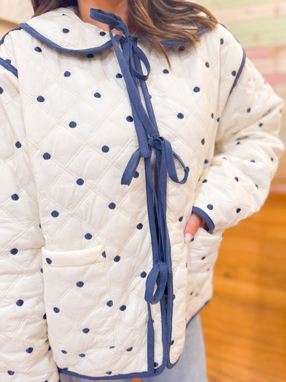 POLKA DOT QUILTED FRONT TIE JACKET