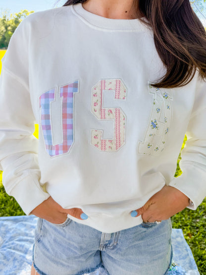 MULTI-PRINT PATCHWORK USA PULLOVER