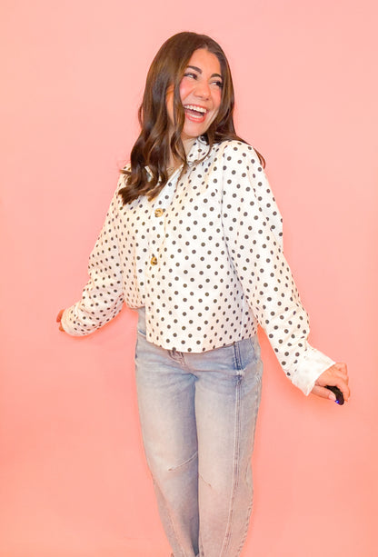 RAGLAN LONG SLEEVE POLKA DOT BOXY JACKET