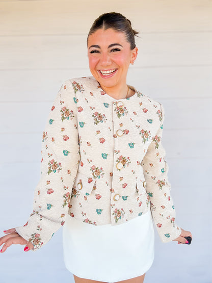 FLORAL PRINT CROPPED JACKET