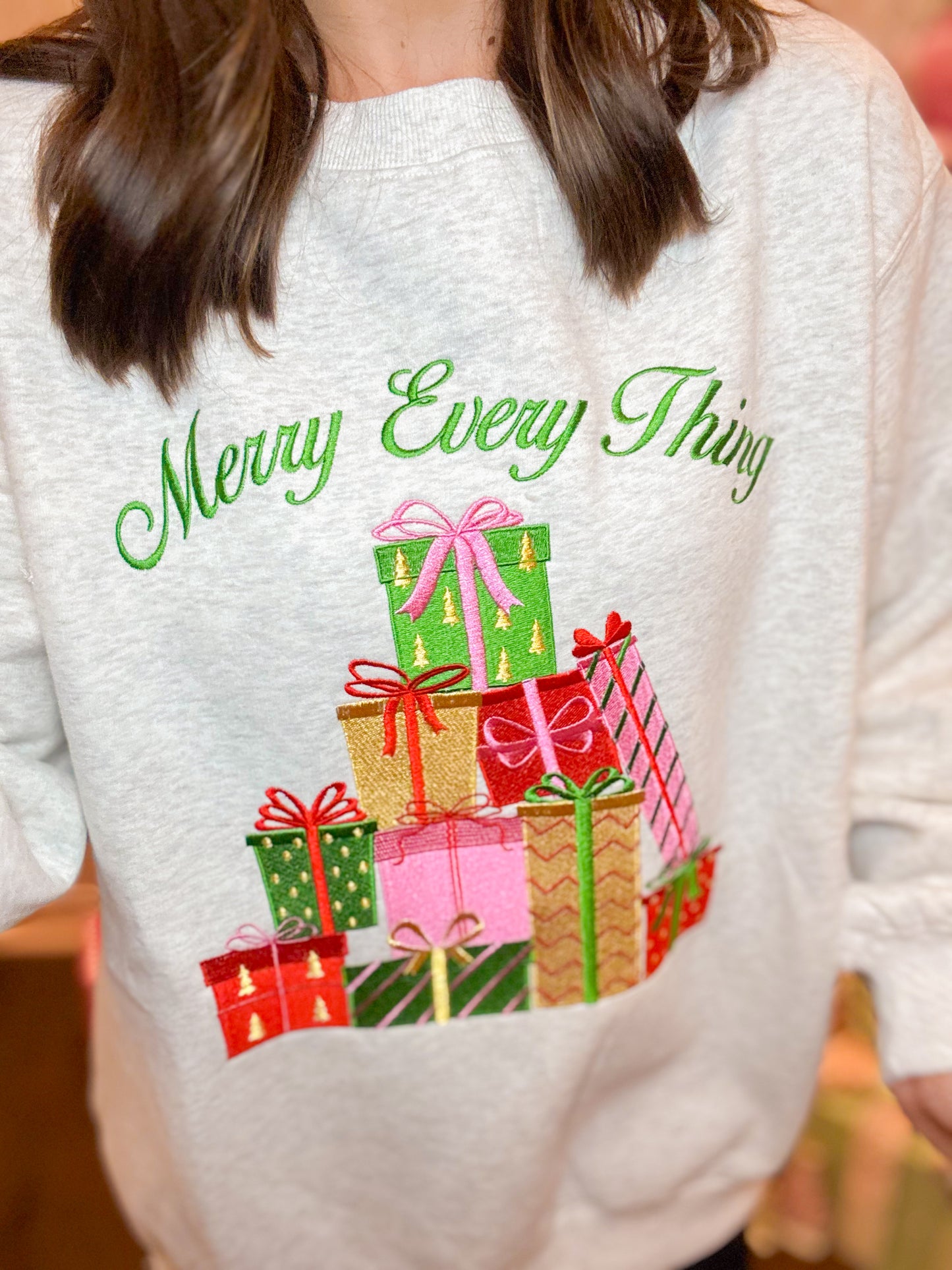 MERRY EVERYTHING EMBROIDERED SWEATSHIRT