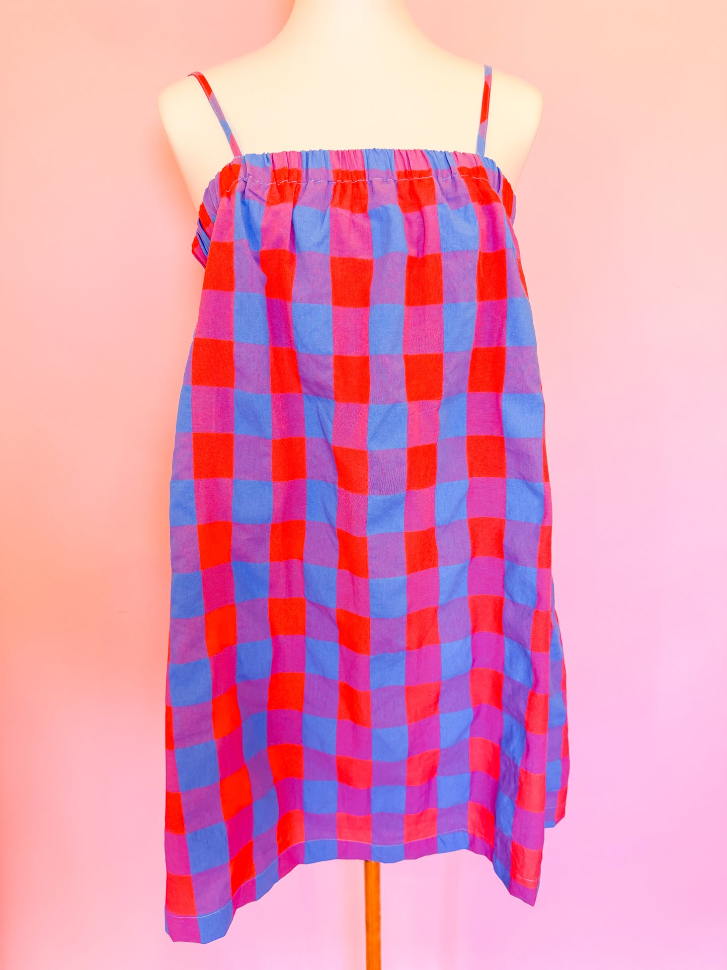 PLAID CAMI MINI DRESS - CHERRY/BLUE