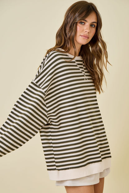 MOCK NECK STRIPED TERRY SWEATSHIRT