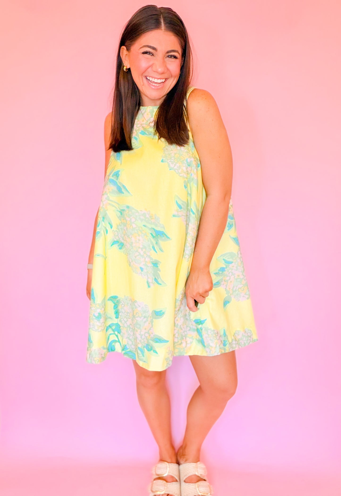 LIME PRINTED HALTER NECK SHIFT DRESS