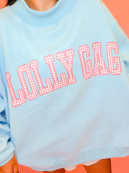 DILLY DALLY/LOLLY GAG GINGHAM REVERSIBLE MOCK NECK SWEATSHIRT