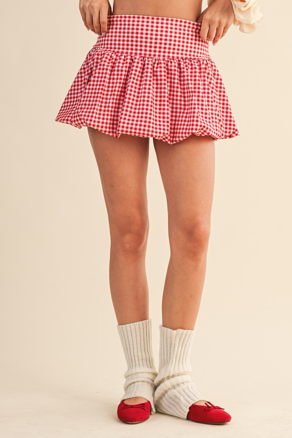 GINGHAM PRINT BUBBLE ATHLETIC SKORT