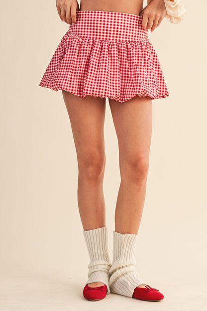 GINGHAM PRINT BUBBLE ATHLETIC SKORT