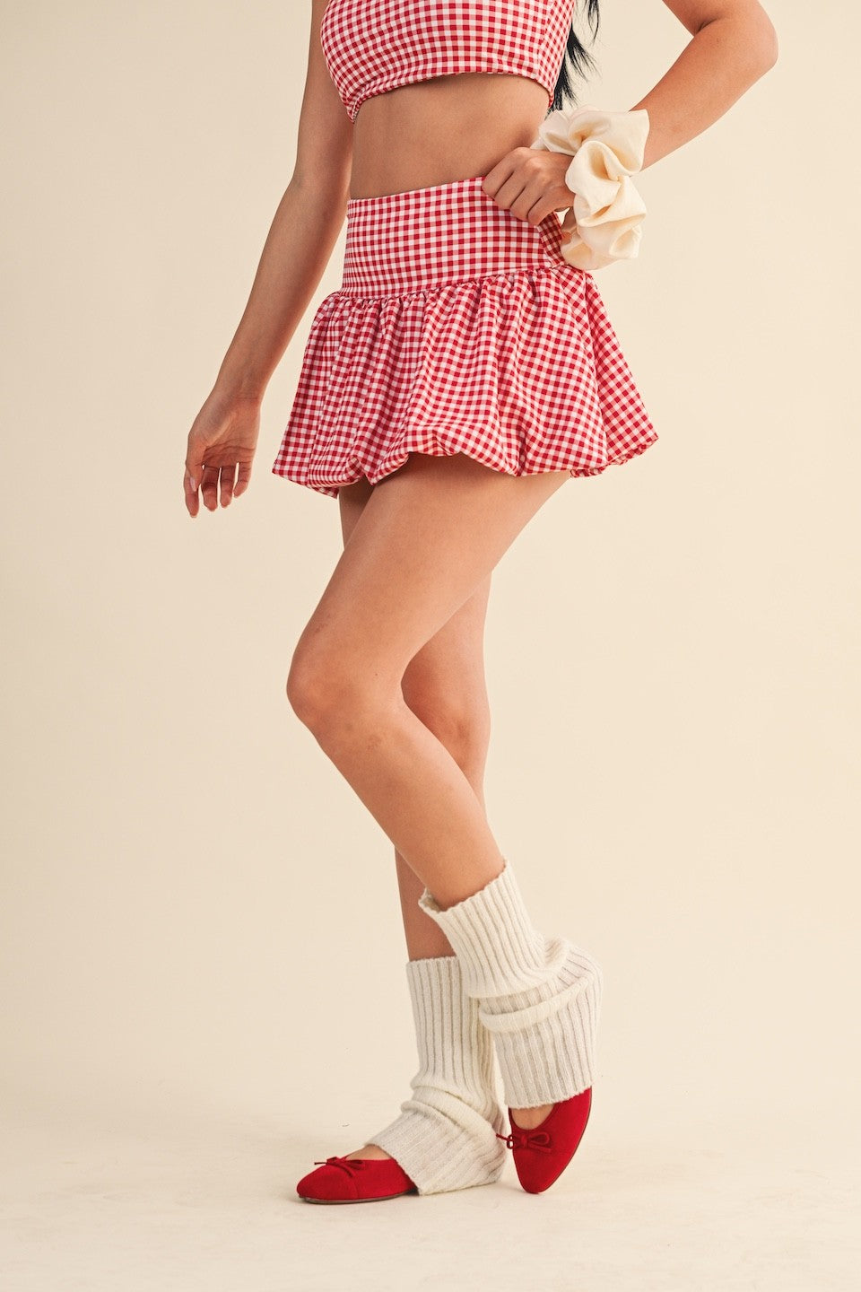 GINGHAM PRINT BUBBLE ATHLETIC SKORT