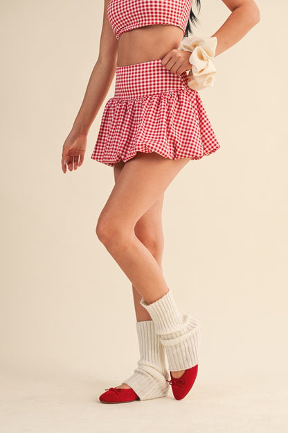GINGHAM PRINT BUBBLE ATHLETIC SKORT