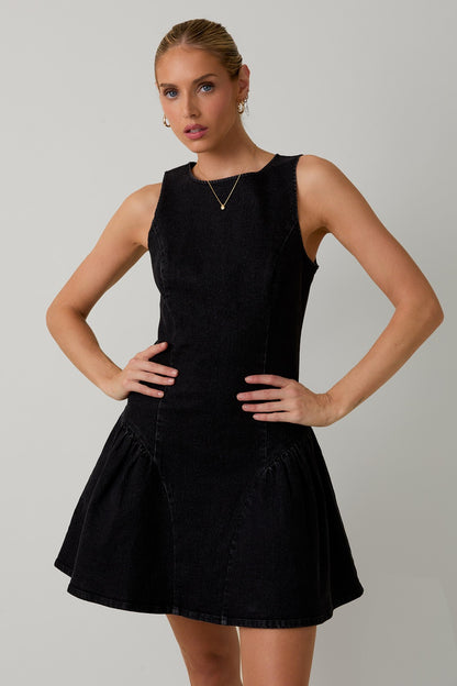 LOW WAIST BLACK DENIM MINI DRESS