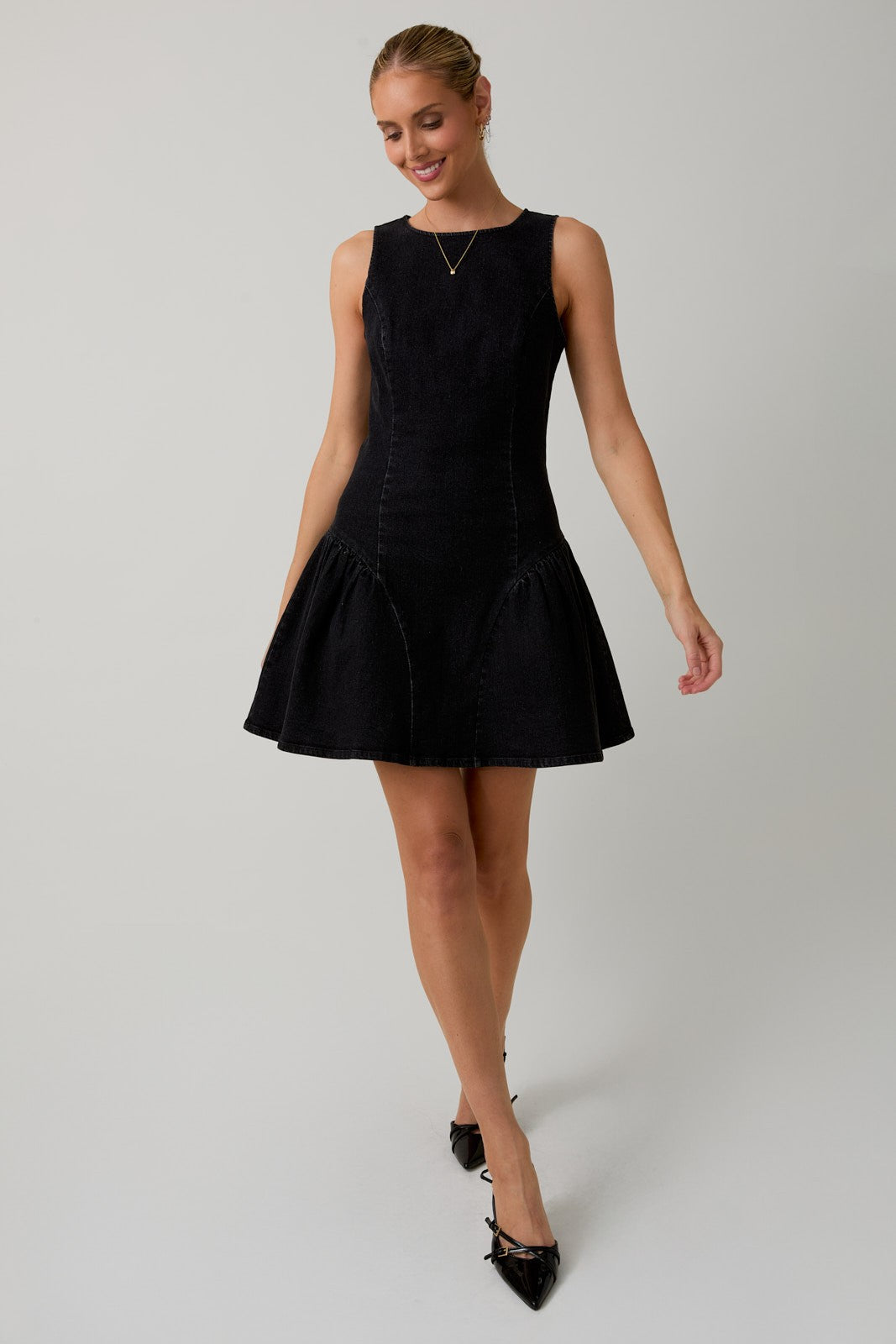LOW WAIST BLACK DENIM MINI DRESS