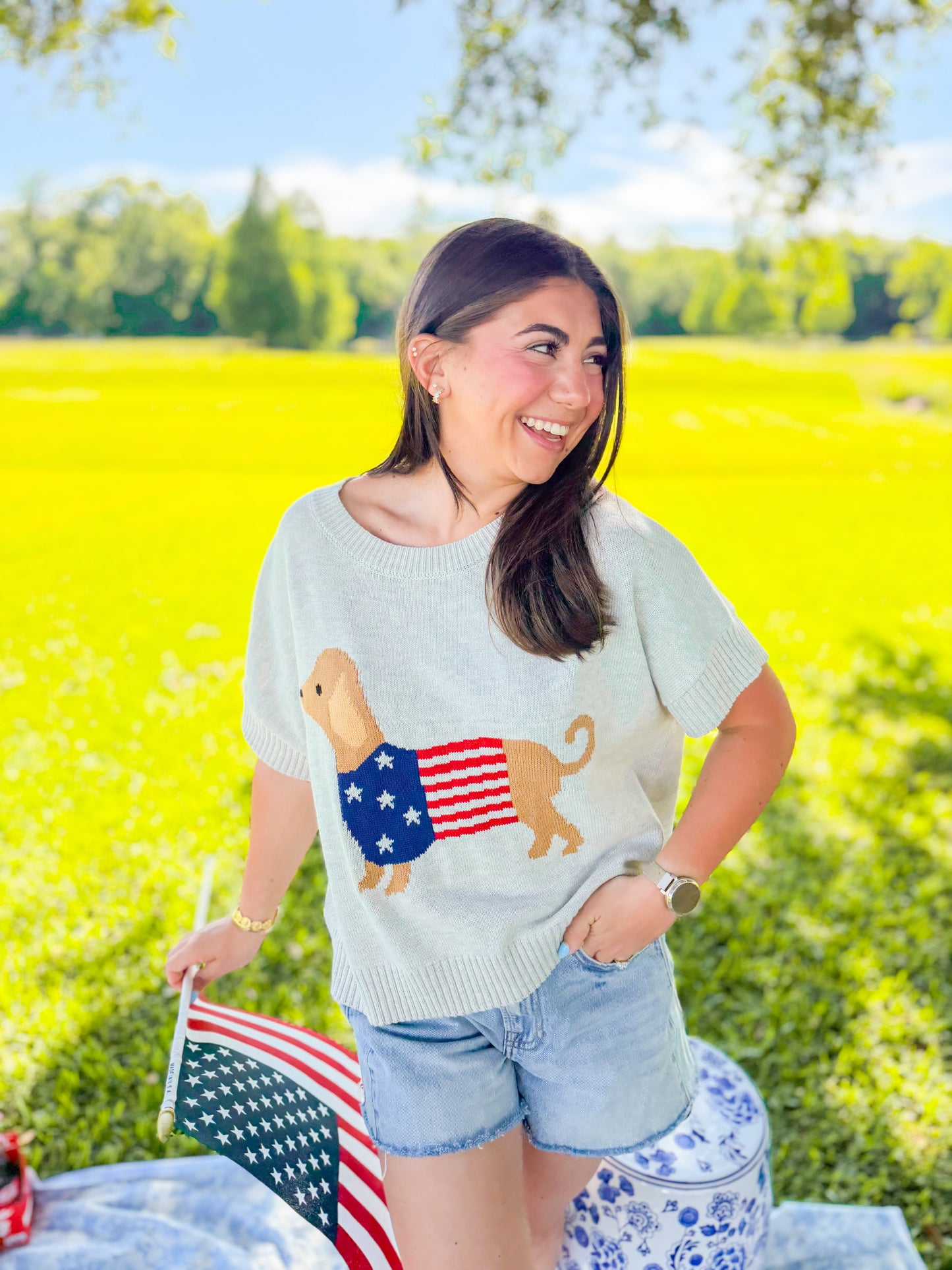 PATRIOTIC PUPPY CREWNECK SHORT SLV