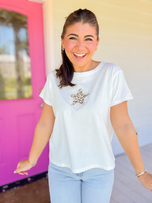 LEOPARD STAR DETAIL TEE