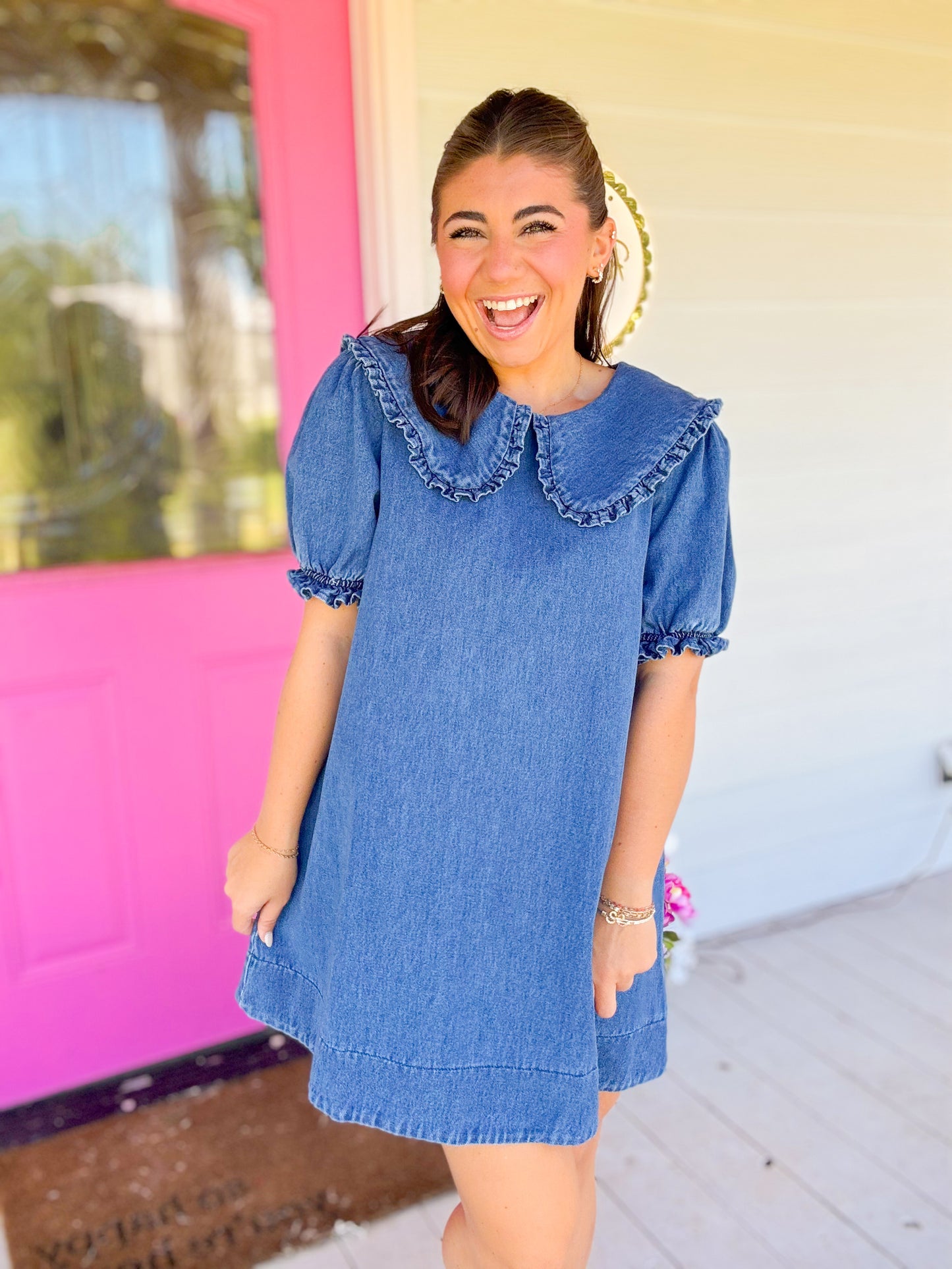 DENIM COLLARED MINI DRESS
