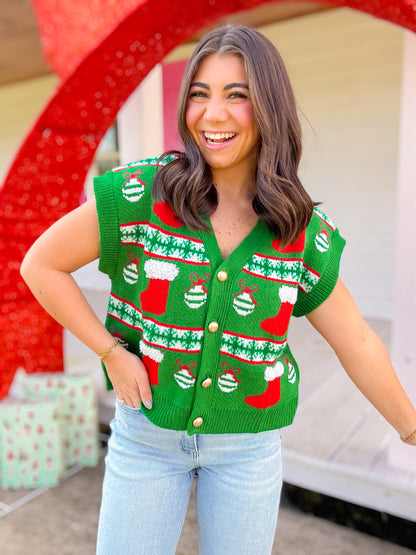 CHRISTMAS ORNAMENT KNIT VEST TOP
