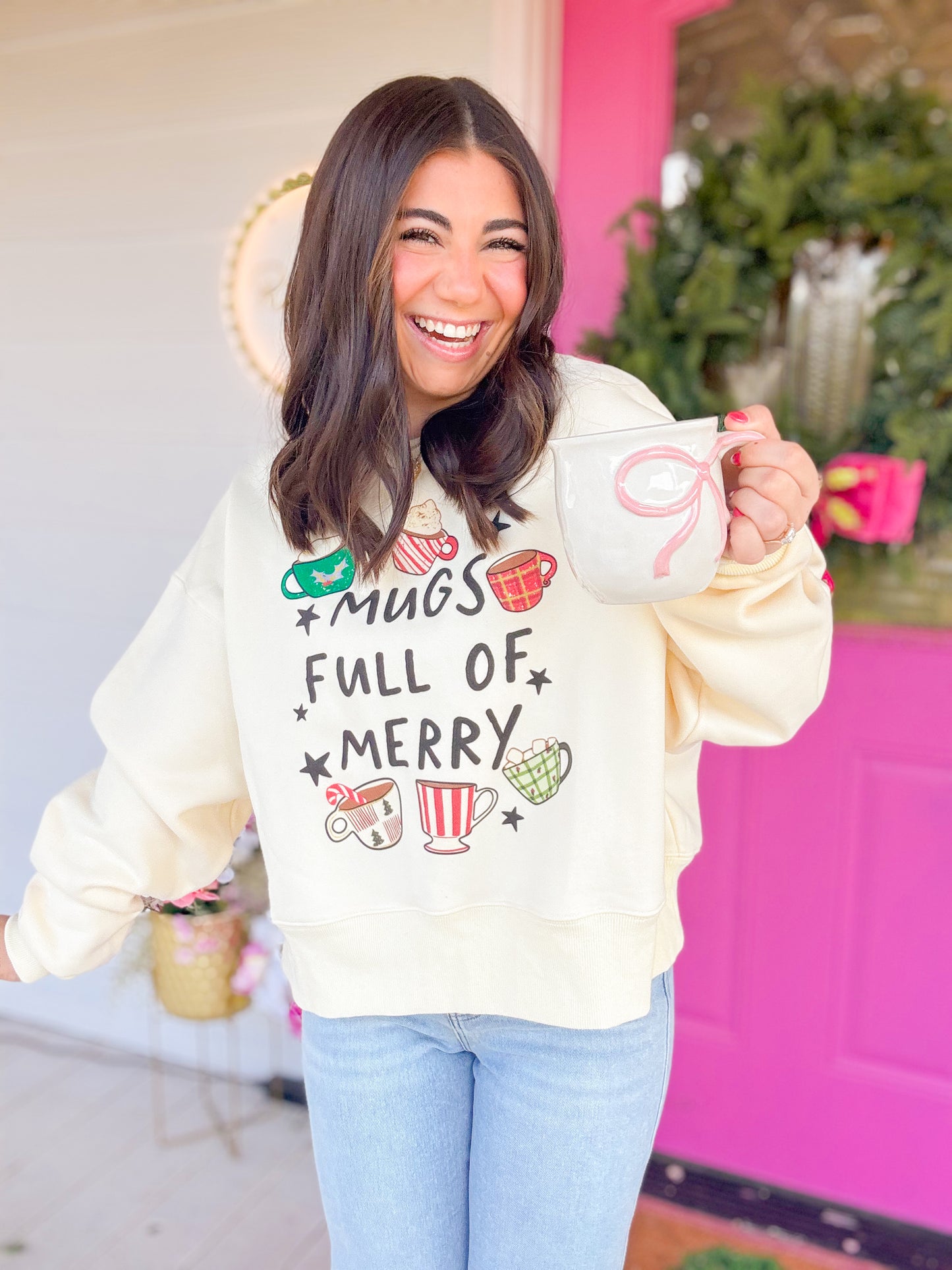 MUGS FULL OF MERRY CROP SWEATSHIRT