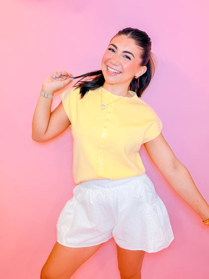CAP SLEEVE LIGHTWEIGHT SWEATER - LEMON