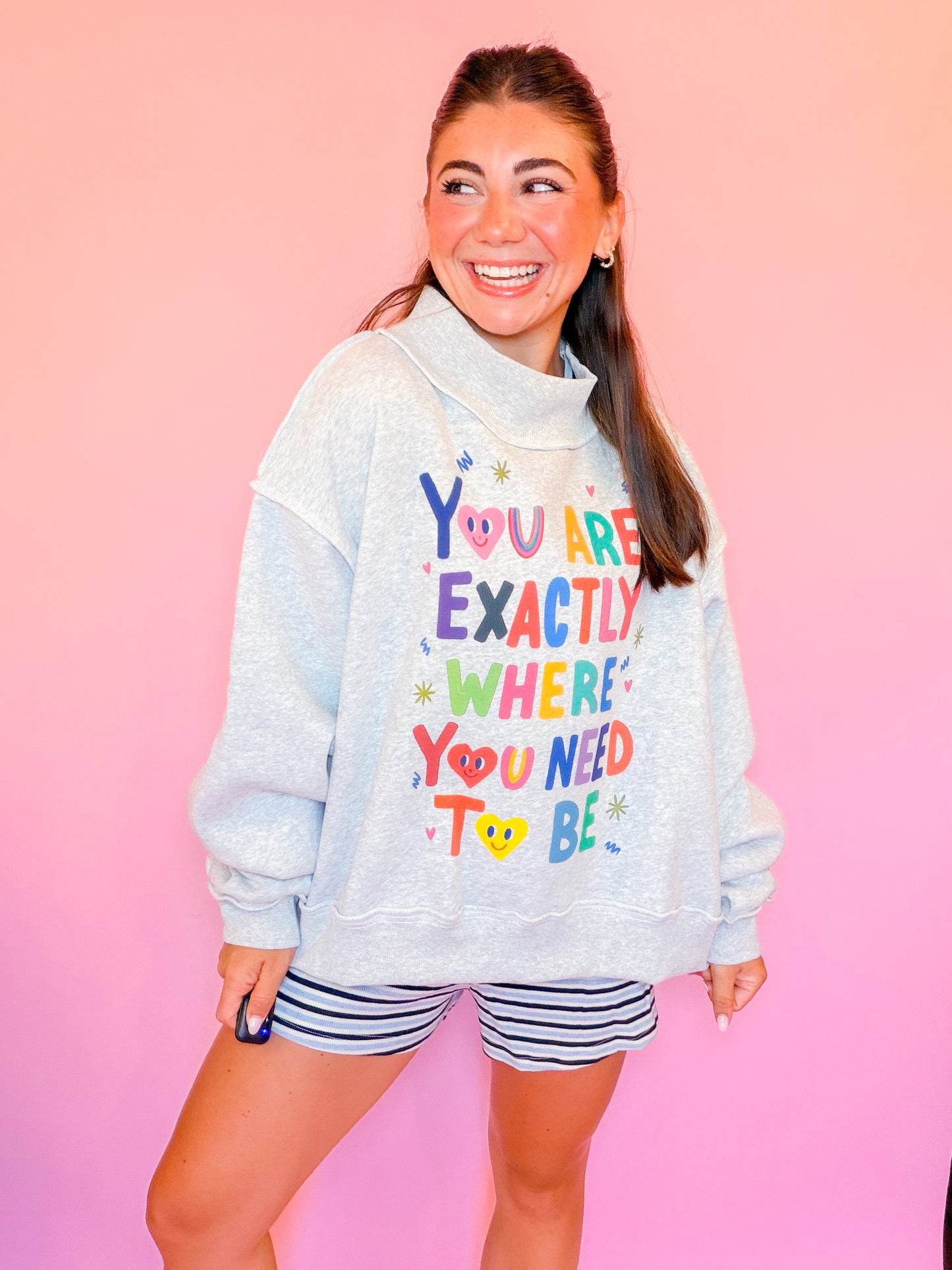 LIFE IS GOOD REVERSIBLE MOCK NECK CROP SWEATSHIRT