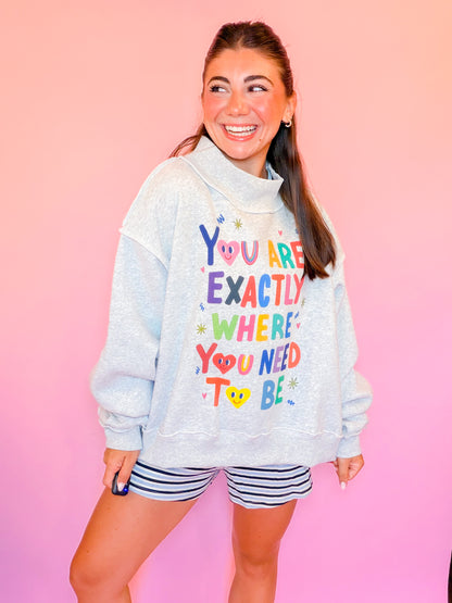 LIFE IS GOOD REVERSIBLE MOCK NECK CROP SWEATSHIRT