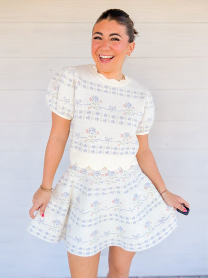 JACQUARD KNIT TOP & MINI SKIRT SET