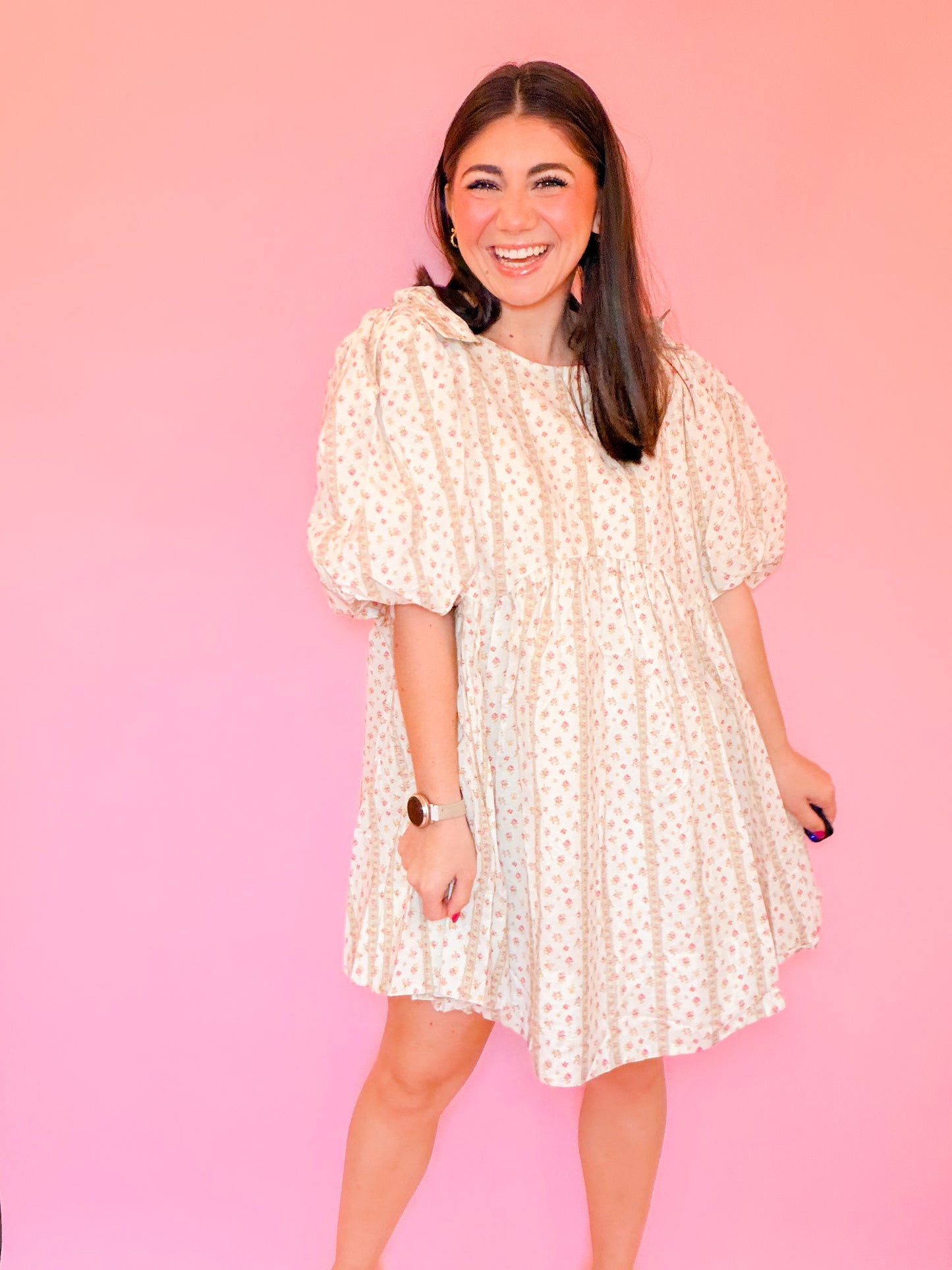 BOW DETAILED FLORAL PRINTED MINI DRESS