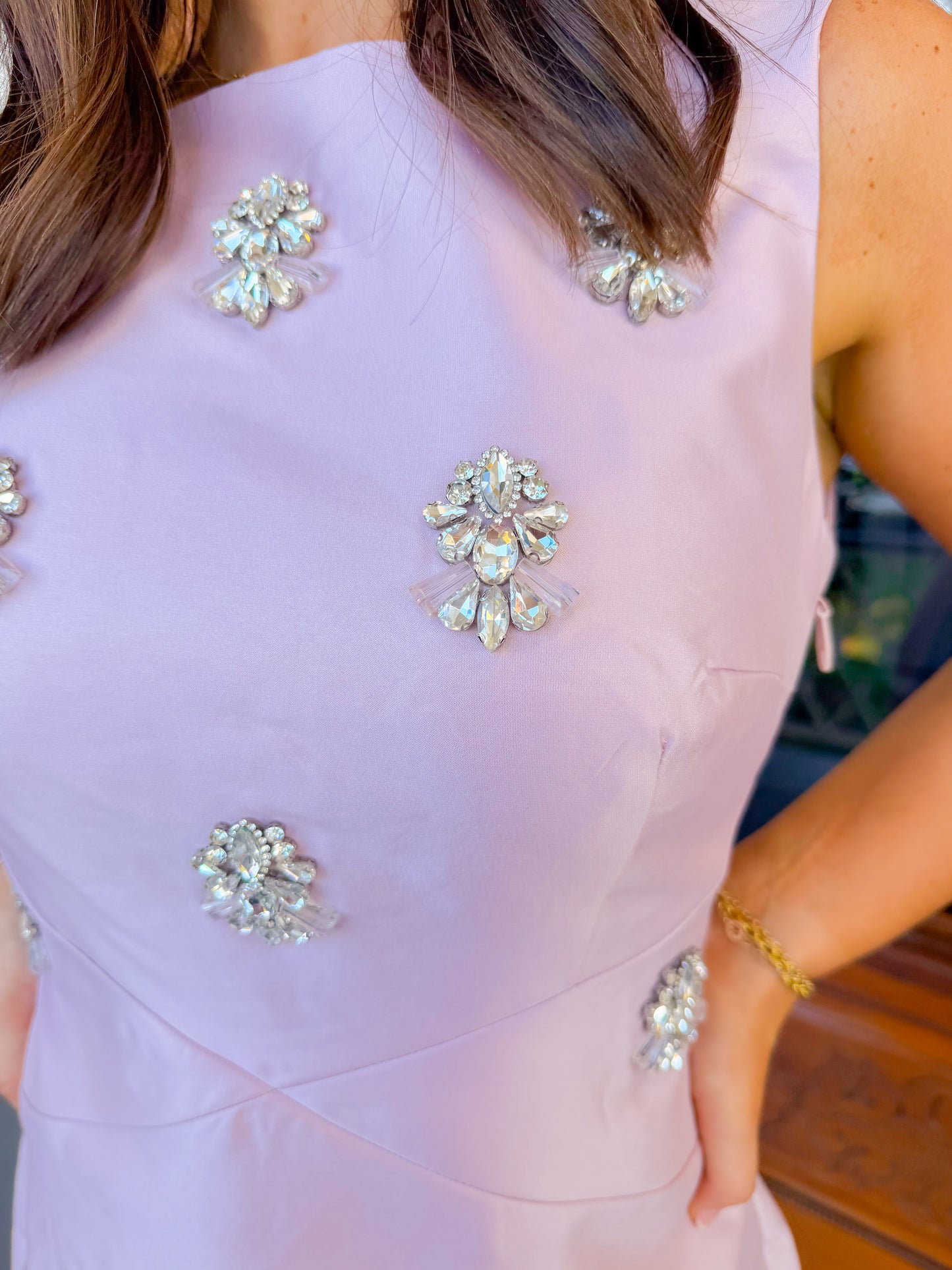 RHINESTONE TRIM SLEEVELESS MINI DRESS